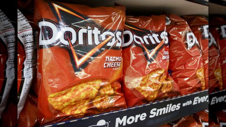 Bags of Doritos tortilla chips on shelf