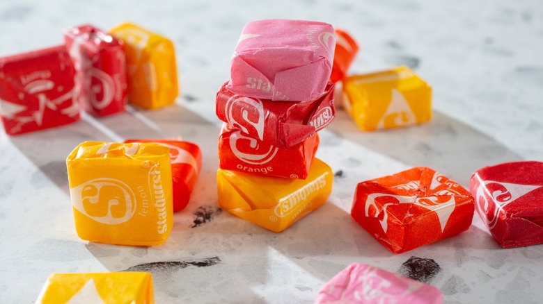 Pink, red, and yellow individually wrapped Starbust