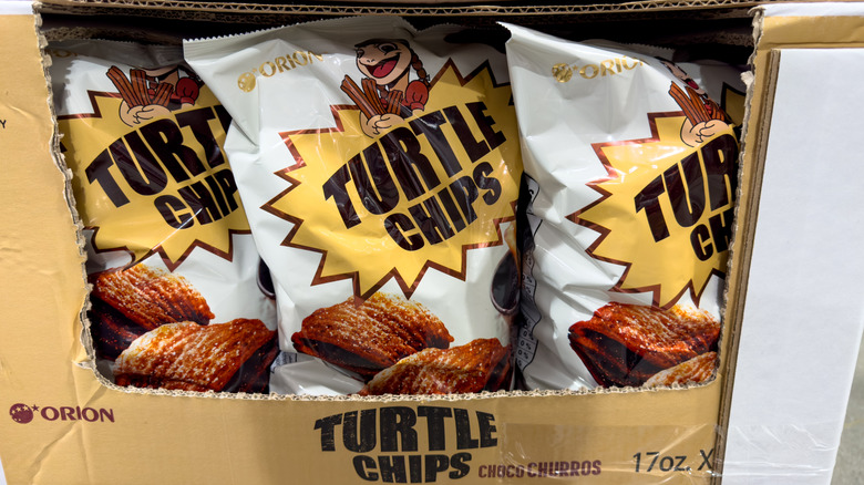 Packages of Turtle Chips in a box