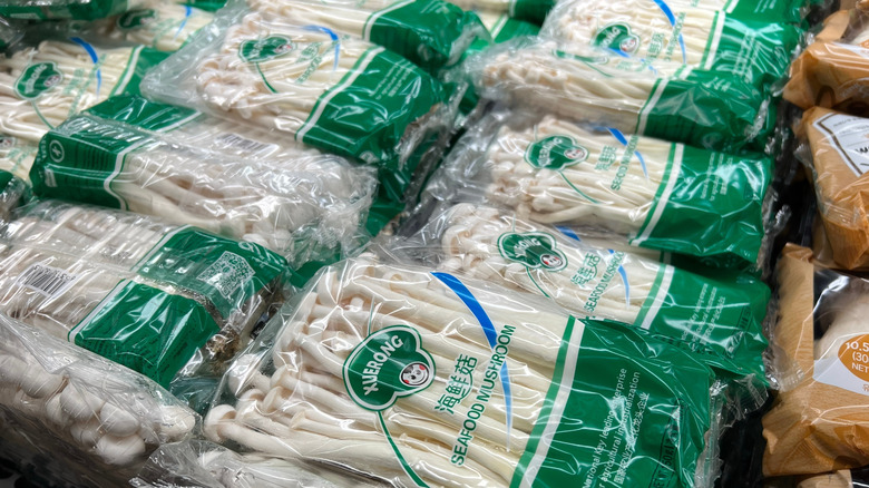 Seafood mushroom section at an H Mart