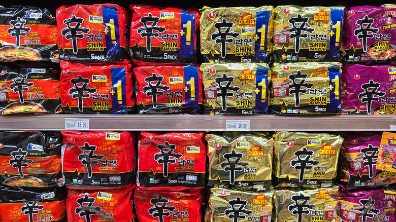 Ramen section of a supermarket store