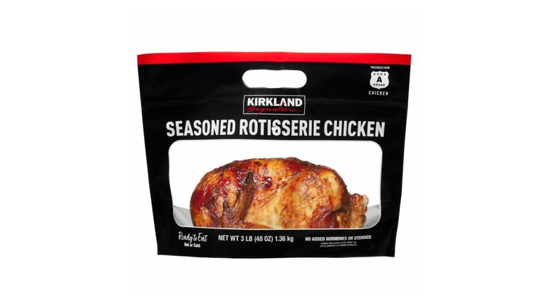 A rotisserie chicken in its packaging