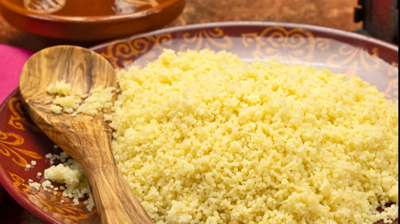 Plate of couscous, close-up, on a table