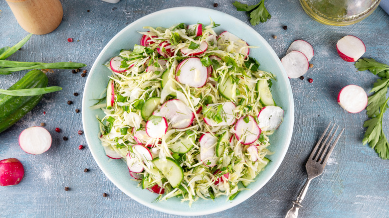 Cabbage salad with radishes and cucumber