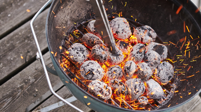 Charcoal on fire in a barbecue