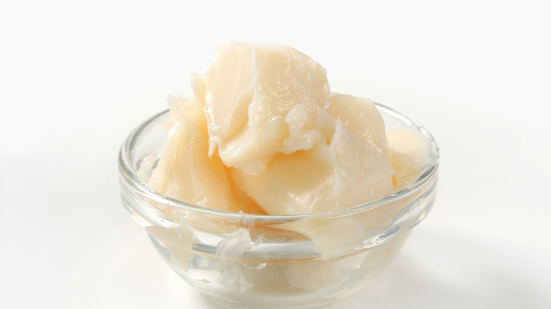 Glass bowl of lard