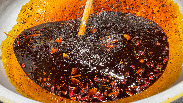 A bowl of dark marinade