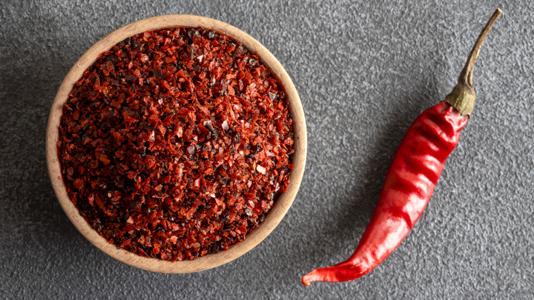 A bowl of dried pepper flakes