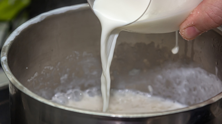 Milk heating up in a pan