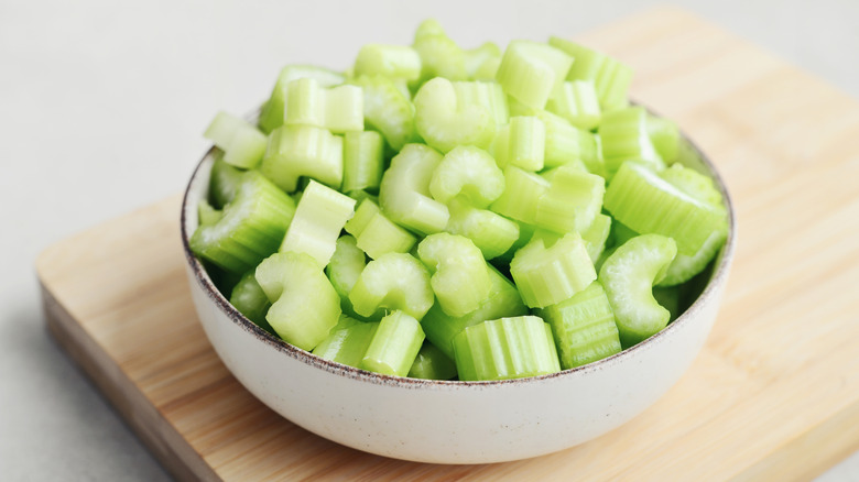 Bowl of chopped celery