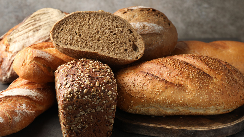 Pile of different loaves of bread