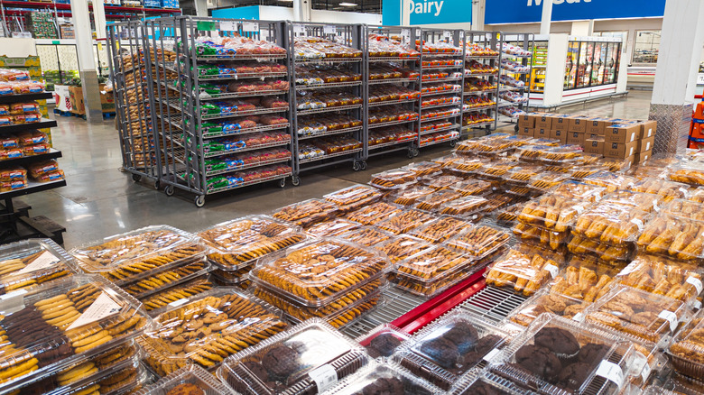 A Sam's Club bakery with packages of various baked goods on display.