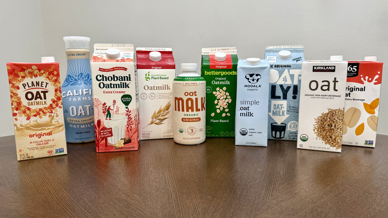 Collection of oat milk brands on a table