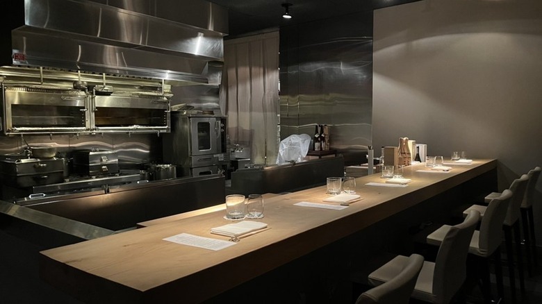 The chef's counter at NAOE in Miami, set for dinner service