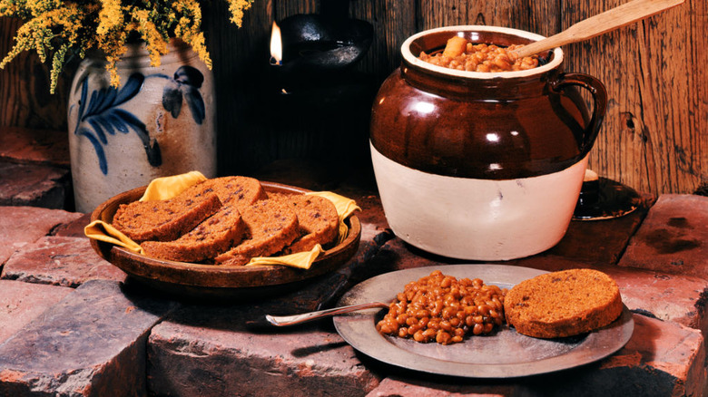 Canned brown bread with beans