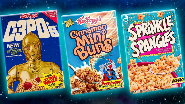 Composite image of vintage cereal boxes