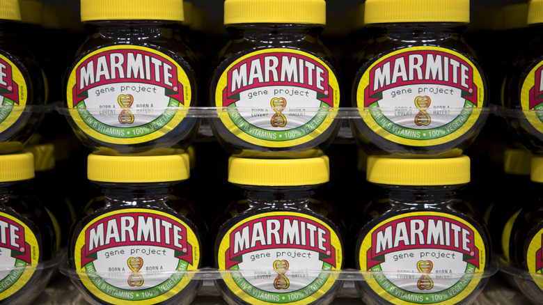Jars of Marmite on a shelf