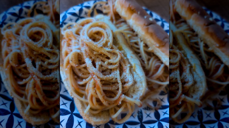 Spaghetti on sub roll