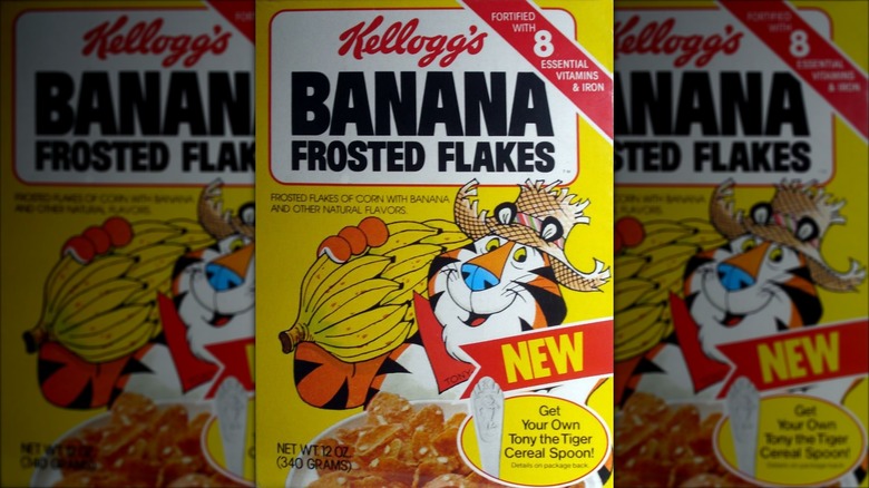 A box of Banana Frosted Flakes cereal