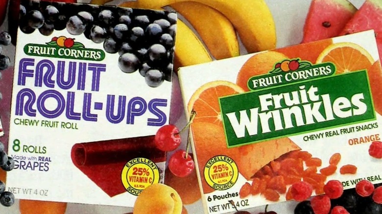Fruit Corners brand Fruit Roll-Ups and Fruit Wrinkles styled with fresh fruit