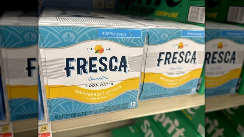Two cases of Fresca Sparkling Soda Water at a grocery store