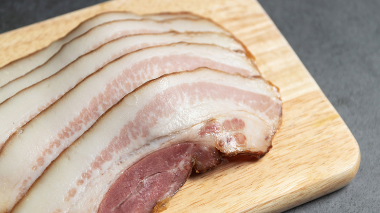 Uncured bacon made from pork belly.