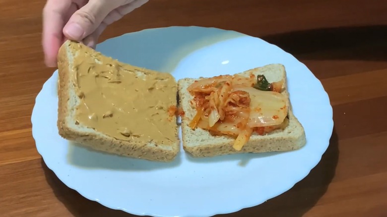 Peanut butter and kimchi sandwich