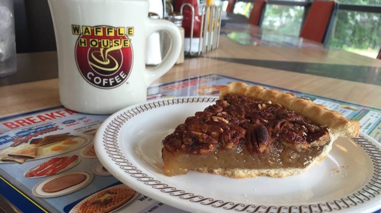 slice of pecan pie and a Waffle House coffee mug