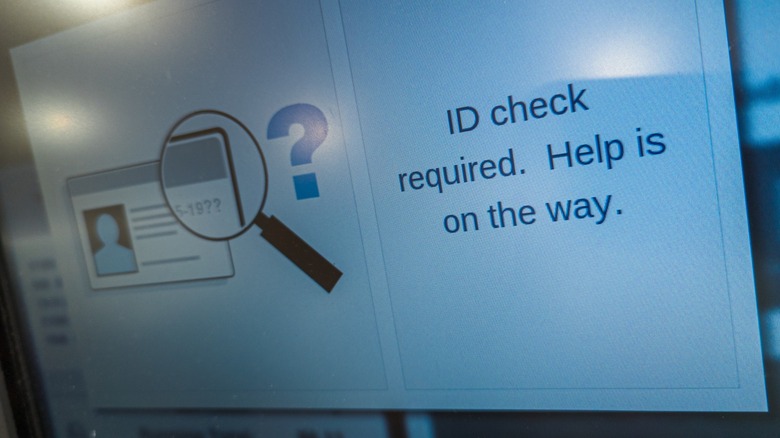 ID Check Required Help Is On The Way Screen Displayed At Self Checkout Kiosk