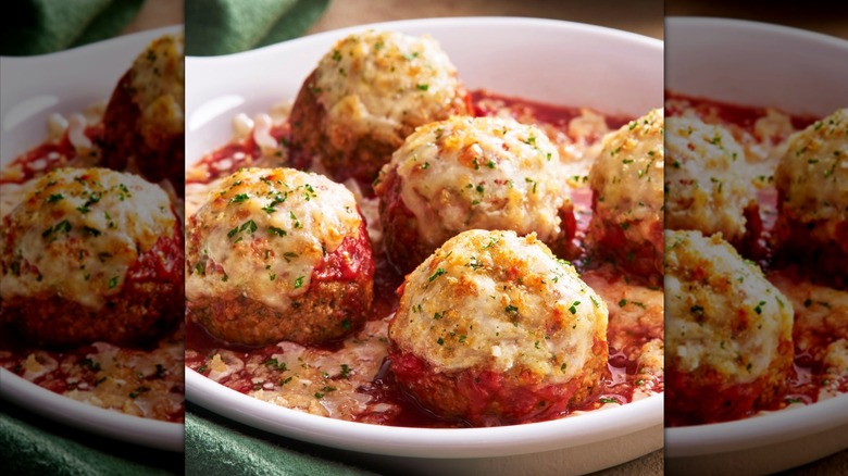 An order of meatballs from Olive Garden, mirrored