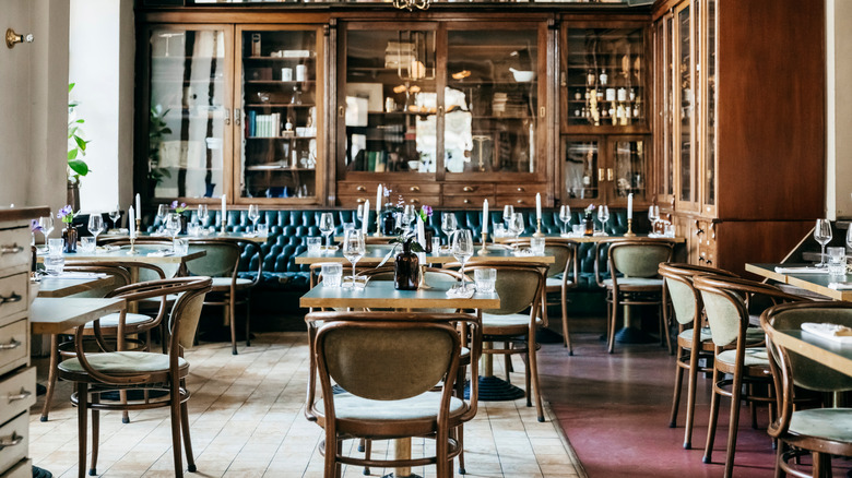 An empty restaurant with unused tables