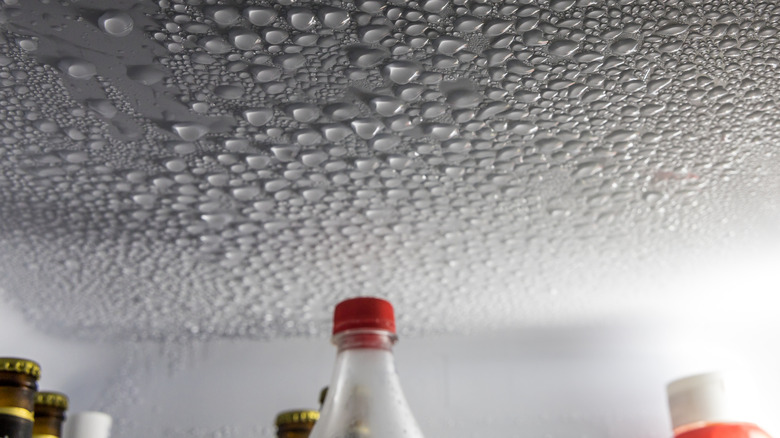 Water droplets on fridge wall