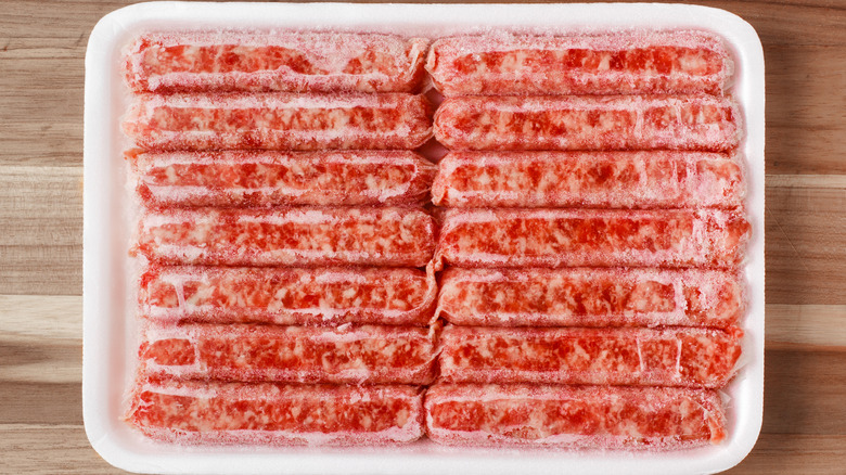 A pack of freezer burned sausages