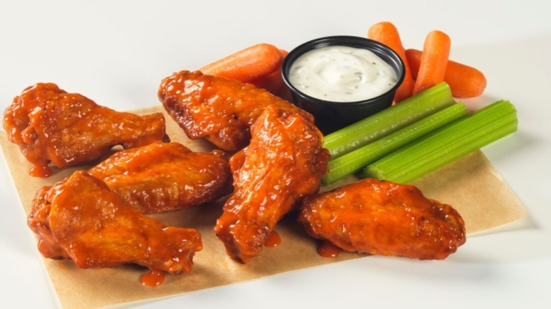 six bone-in wings with carrot and celery sticks and dip from Buffalo Wild Wings