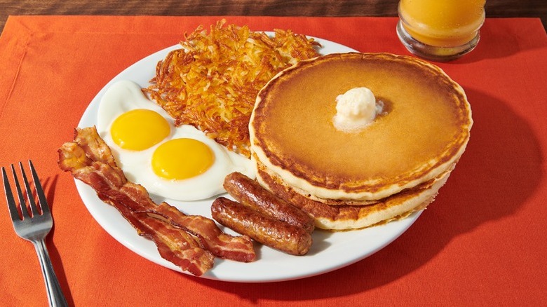 Denny's Super Slam meal on a white plate