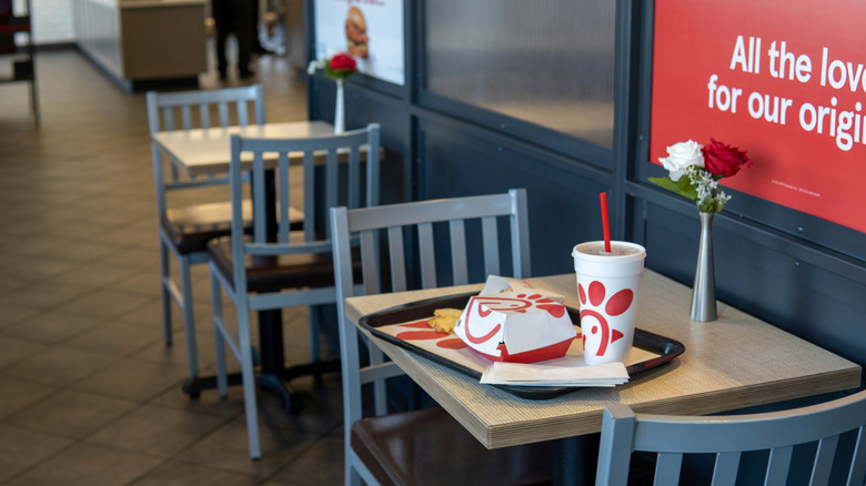 Food on table in Chick-fil-A restaurant
