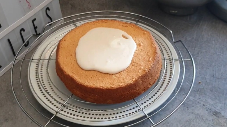 French cake with royal icing poured on top