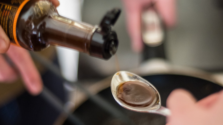Worcestershire sauce in a spoon