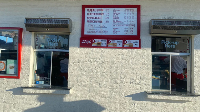 Walk-up order windows and pick-up window, at a In-N-Out location.