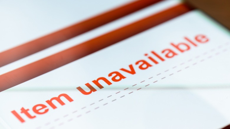 Item unavailable announcement viewed on phone screen