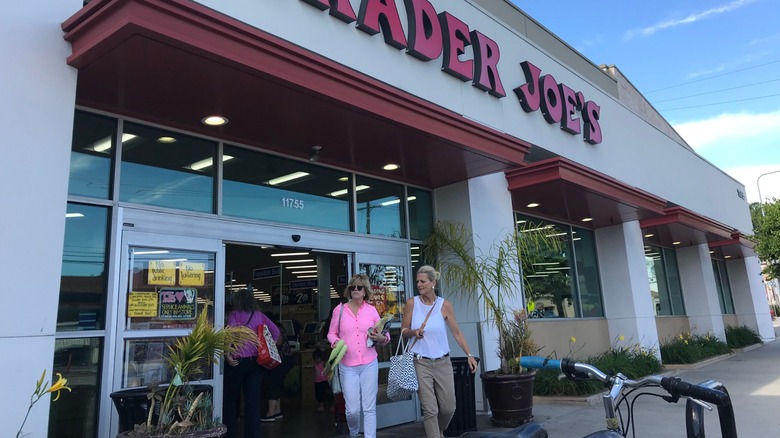 Shoppers exiting the Trader Joe's grocery store