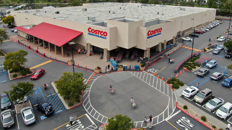 Overhead view of a crowded Costco parking lot.