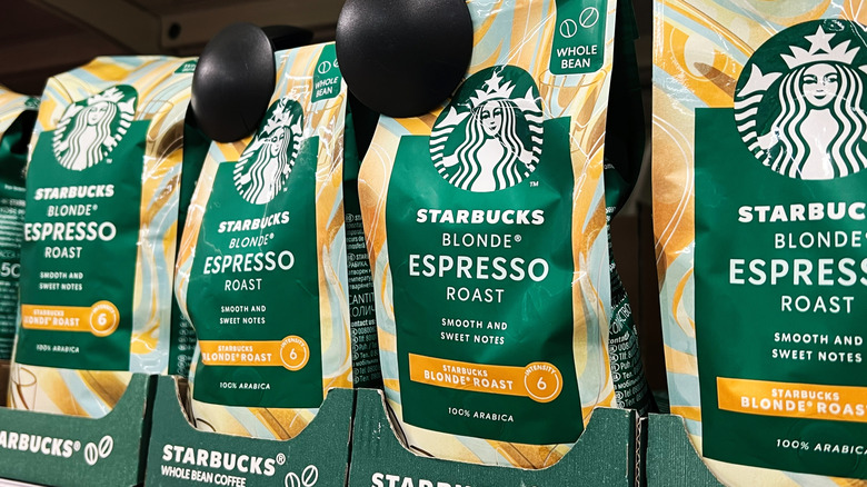Bags of Starbucks blonde espresso roast coffee