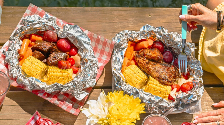 Two entrées from Cracker Barrel on a wooden table