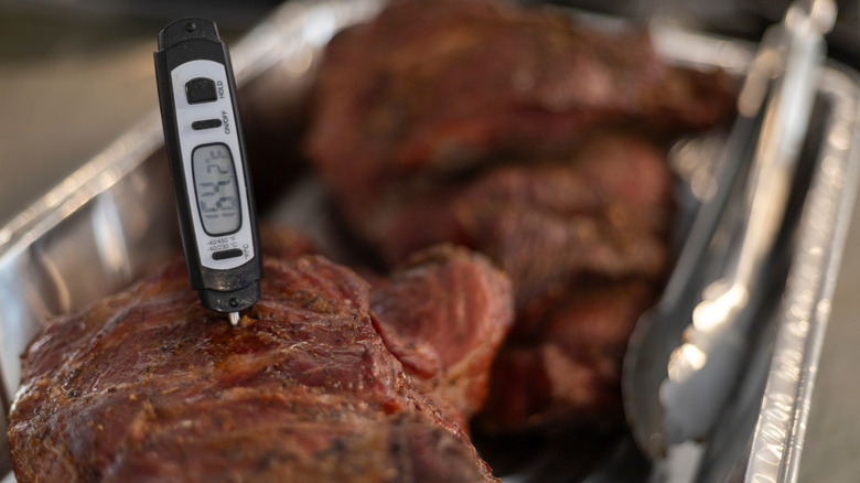 Barbecue roast pork prepared on grill and smoker