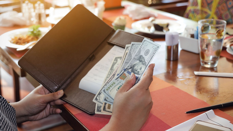 Close up of woman hand with a Bill With American Dollars