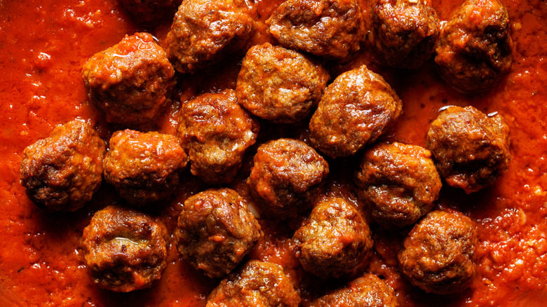 Meatballs in tomato sauce, close up