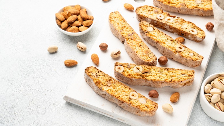 Biscotti, traditional italian cookies with nuts on tray