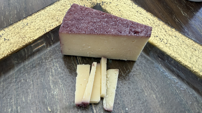 Trader Joe's Coastal Syrah Toscano on gold rimmed plate
