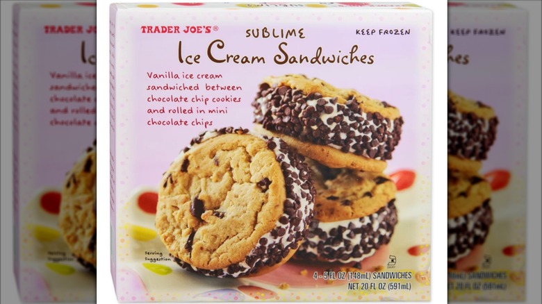 A box of Trader Joe's Sublime Ice Cream Sandwiches on white background